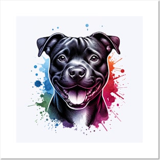 Black Pitbull American Staffordshire Terrier Bully Dog Artwork Posters and Art